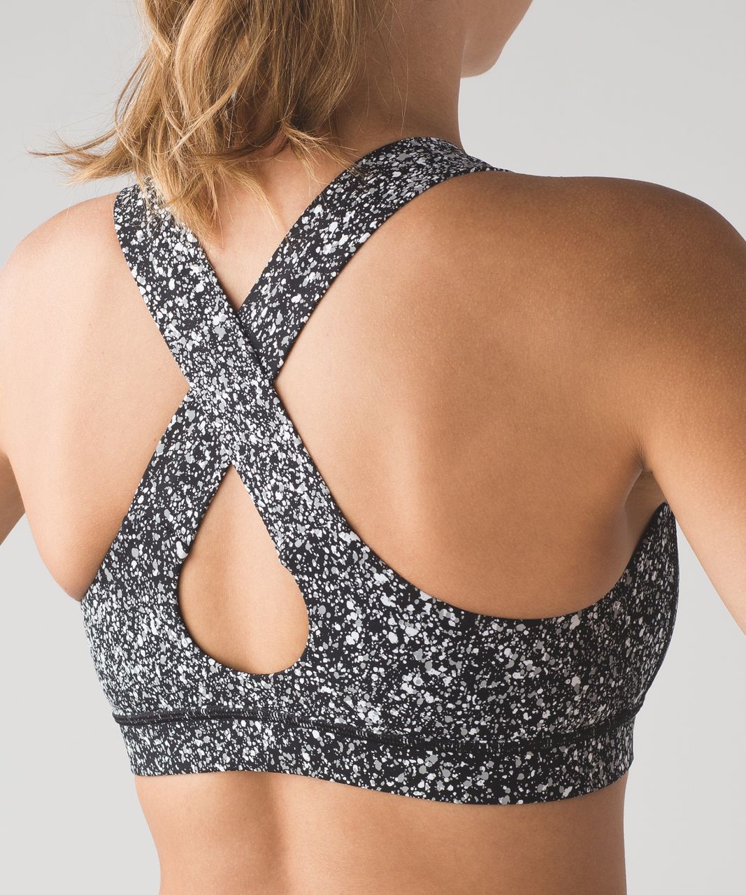 Lululemon High Neck Sports Bra Mesh Black & White Splatter Gym Yoga Dance  Size 8