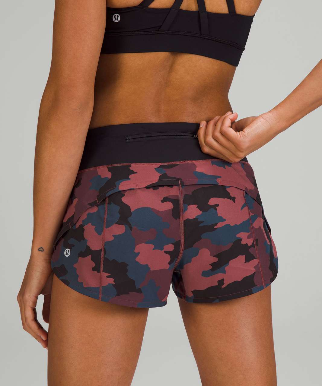 Lululemon Speed Up Low-Rise Lined Short 2.5" - Heritage 365 Camo Smoky Red Night Sea Multi / Black