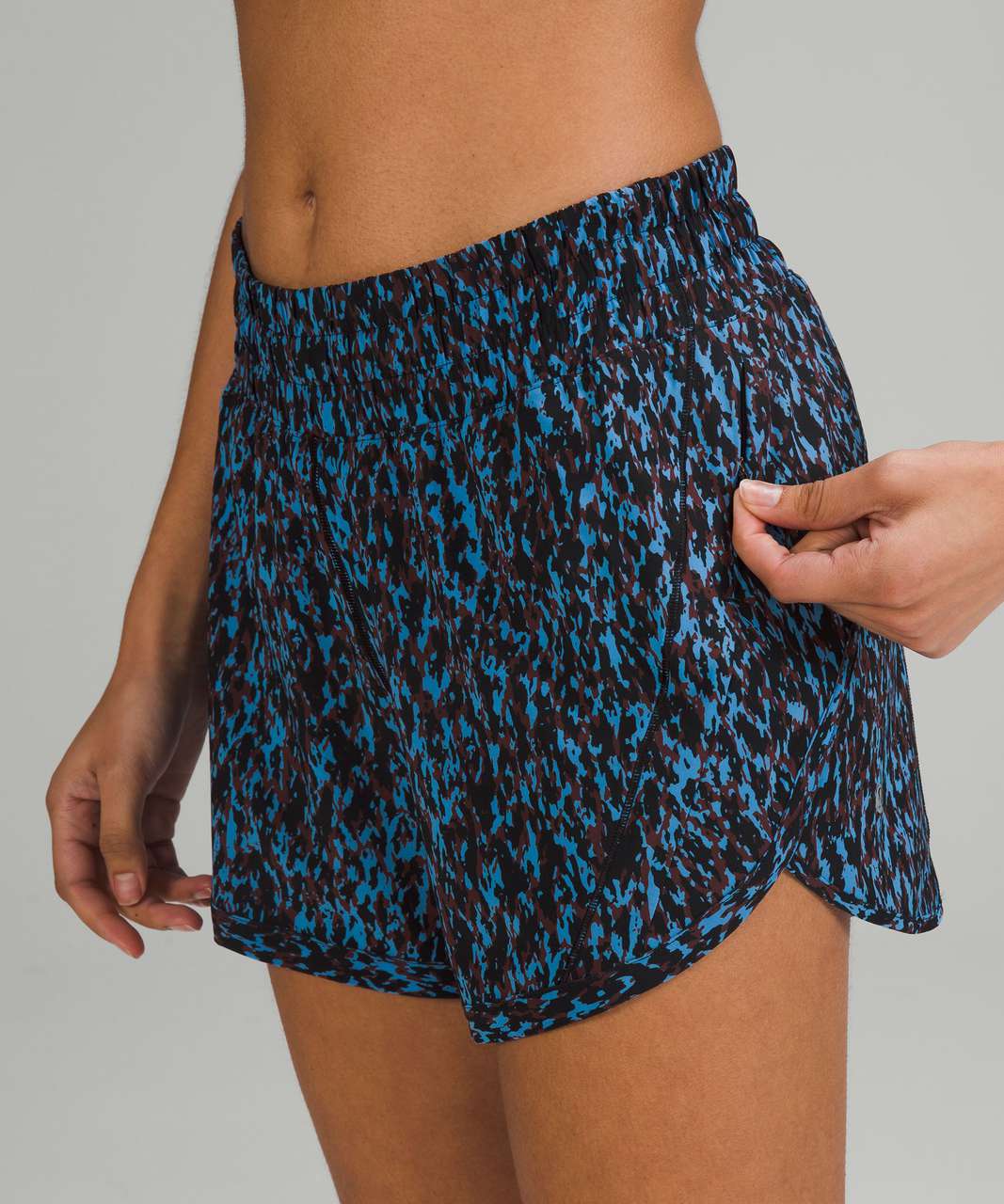 Lululemon Track That Mid-Rise Lined Short 5" - Leopard Camo Blue Nile Multi