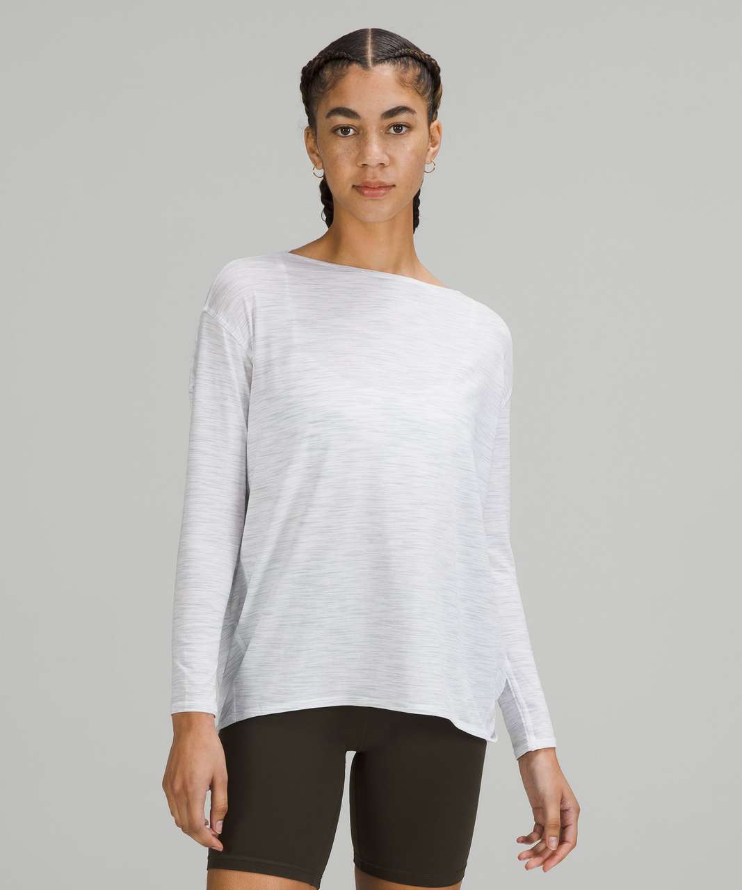 Lululemon Athletica white grey space dye open back long sleeve