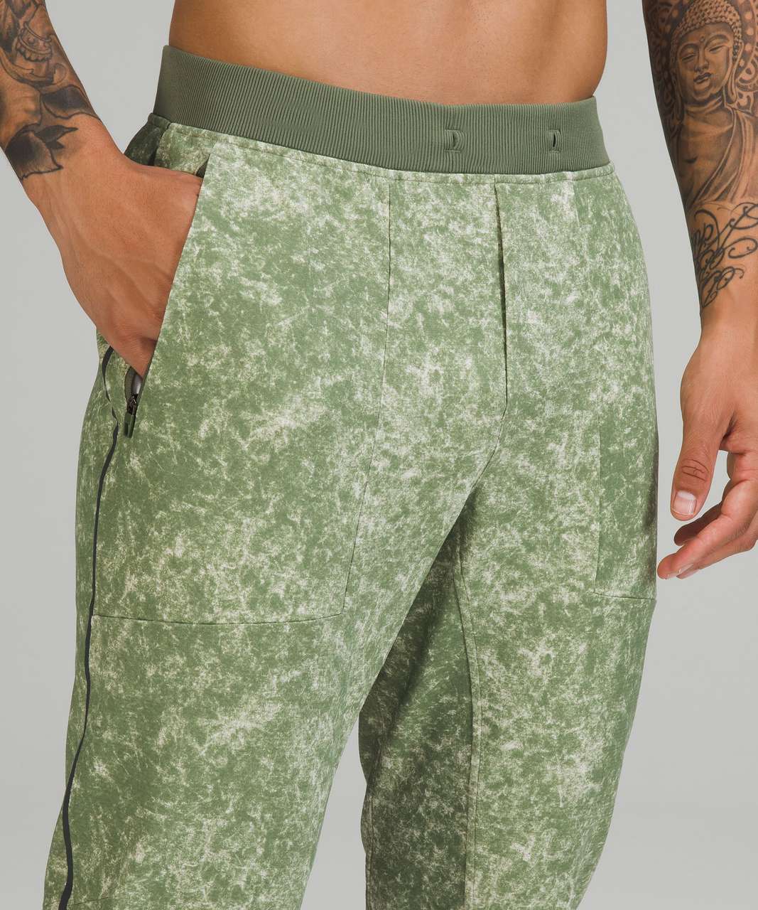 Lululemon Textured Tech Pant - Denim Wash Print Green Twill Multi