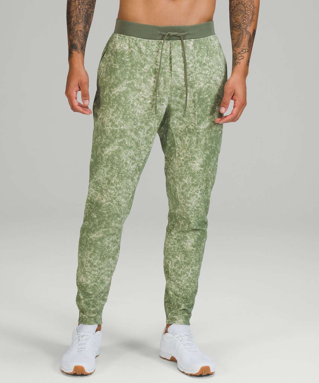 Lululemon Textured Tech Pant - Denim Wash Print Green Twill Multi