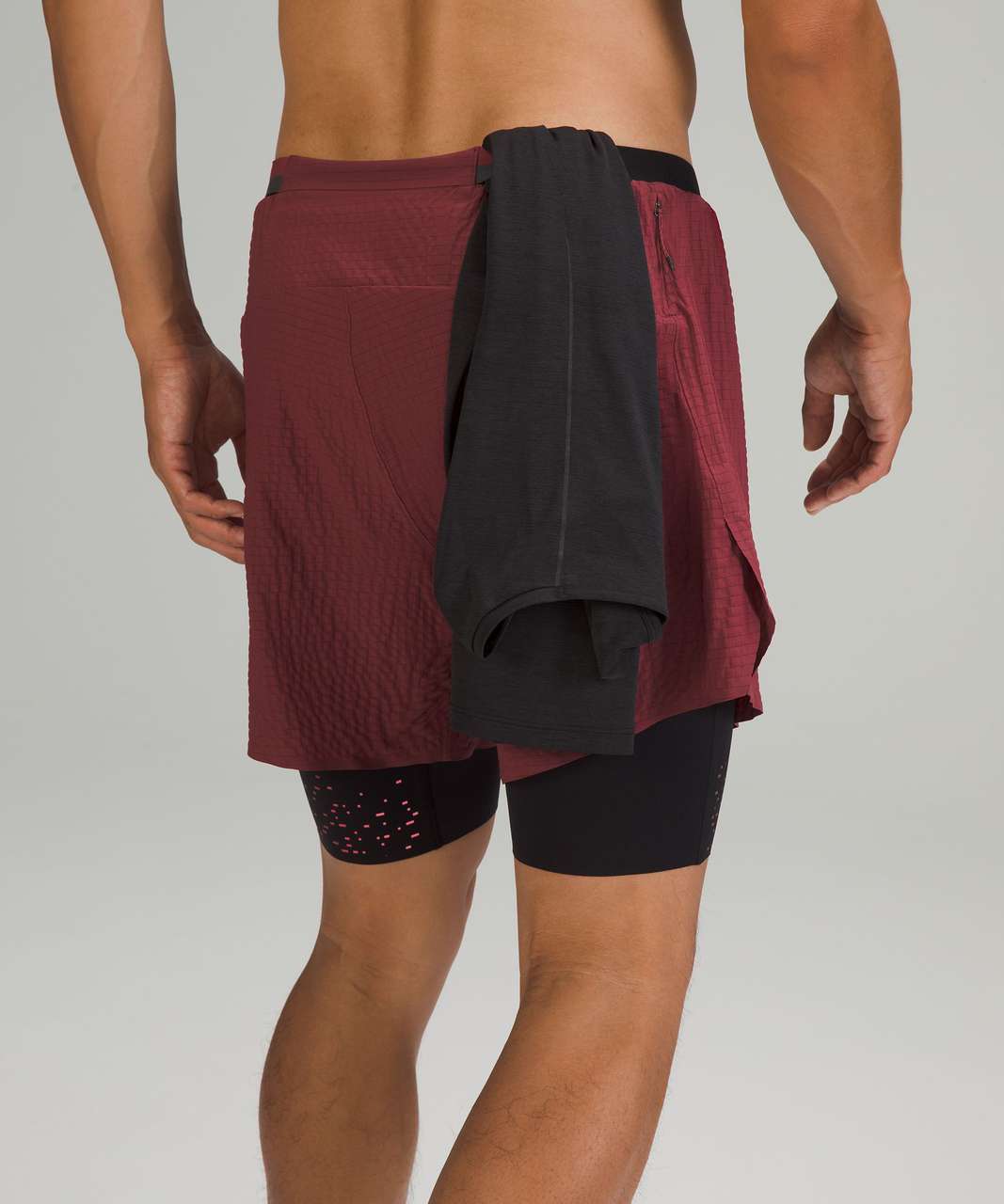 Lululemon Surge Lined Short 6" *Special Edition - Mulled Wine / Inflect Textured Raw Linen Multi