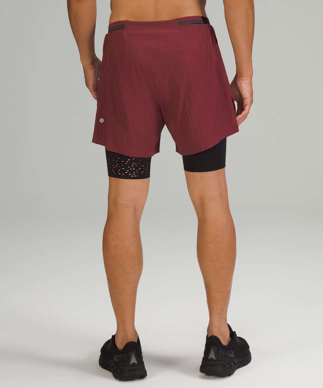 Lululemon Surge Lined Short 6" *Special Edition - Mulled Wine / Inflect Textured Raw Linen Multi