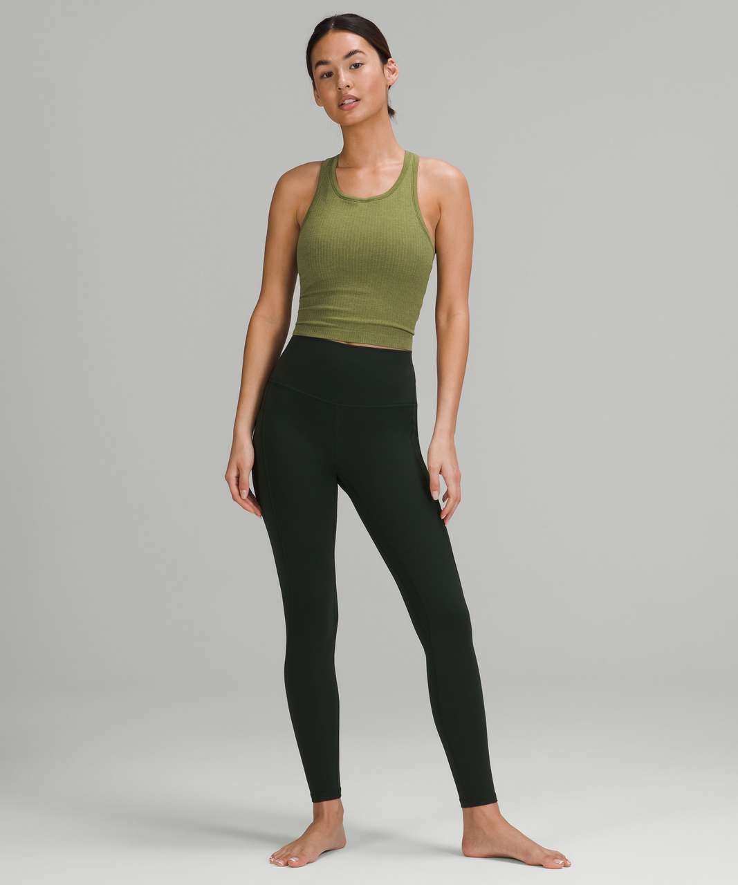 Lululemon Ebb to Street Cropped Racerback Tank Top - Bronze Green