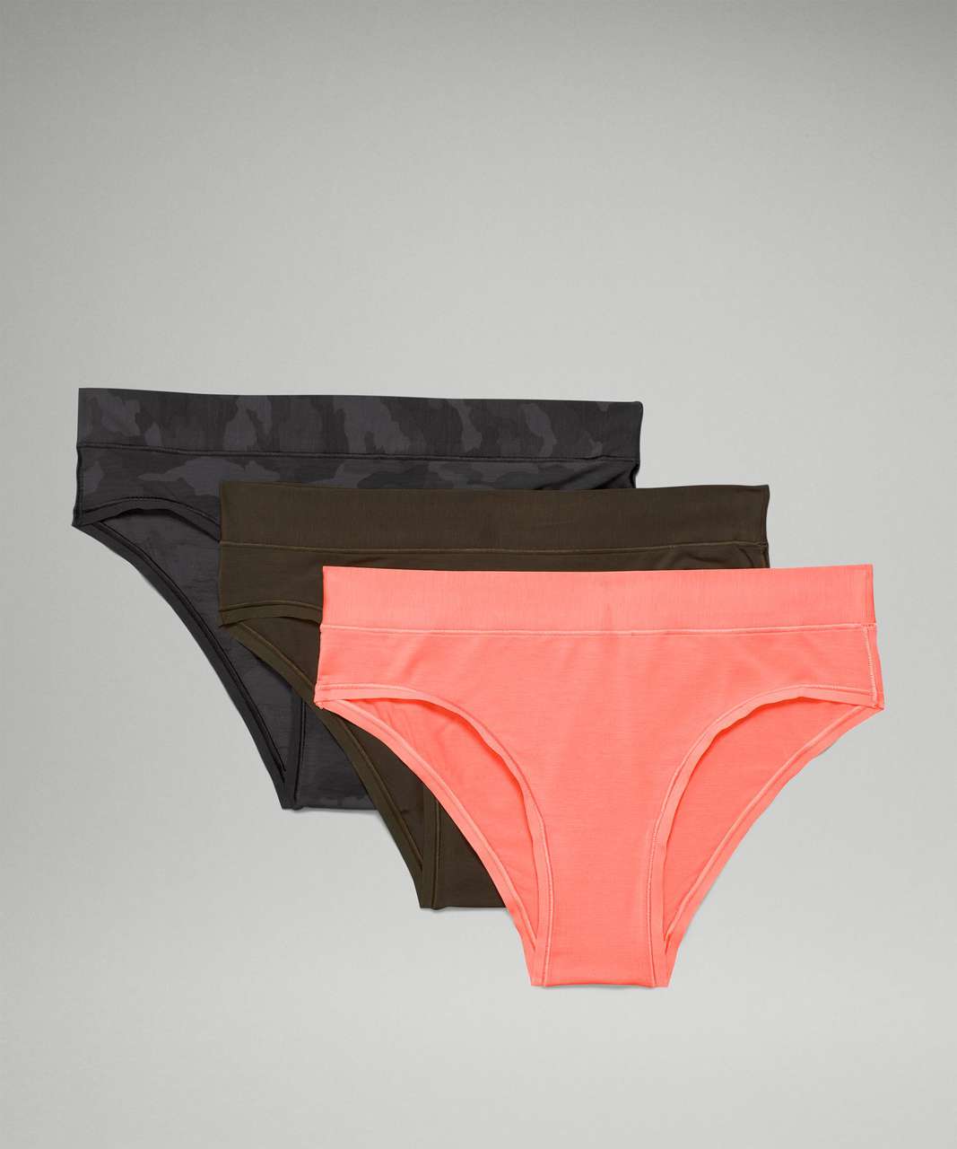 Lululemon UnderEase Mid Rise Cheeky Bikini Underwear 3 Pack - Heritage 365  Camo Mini Pecan Tan Multi / Pink Mist / Black - lulu fanatics