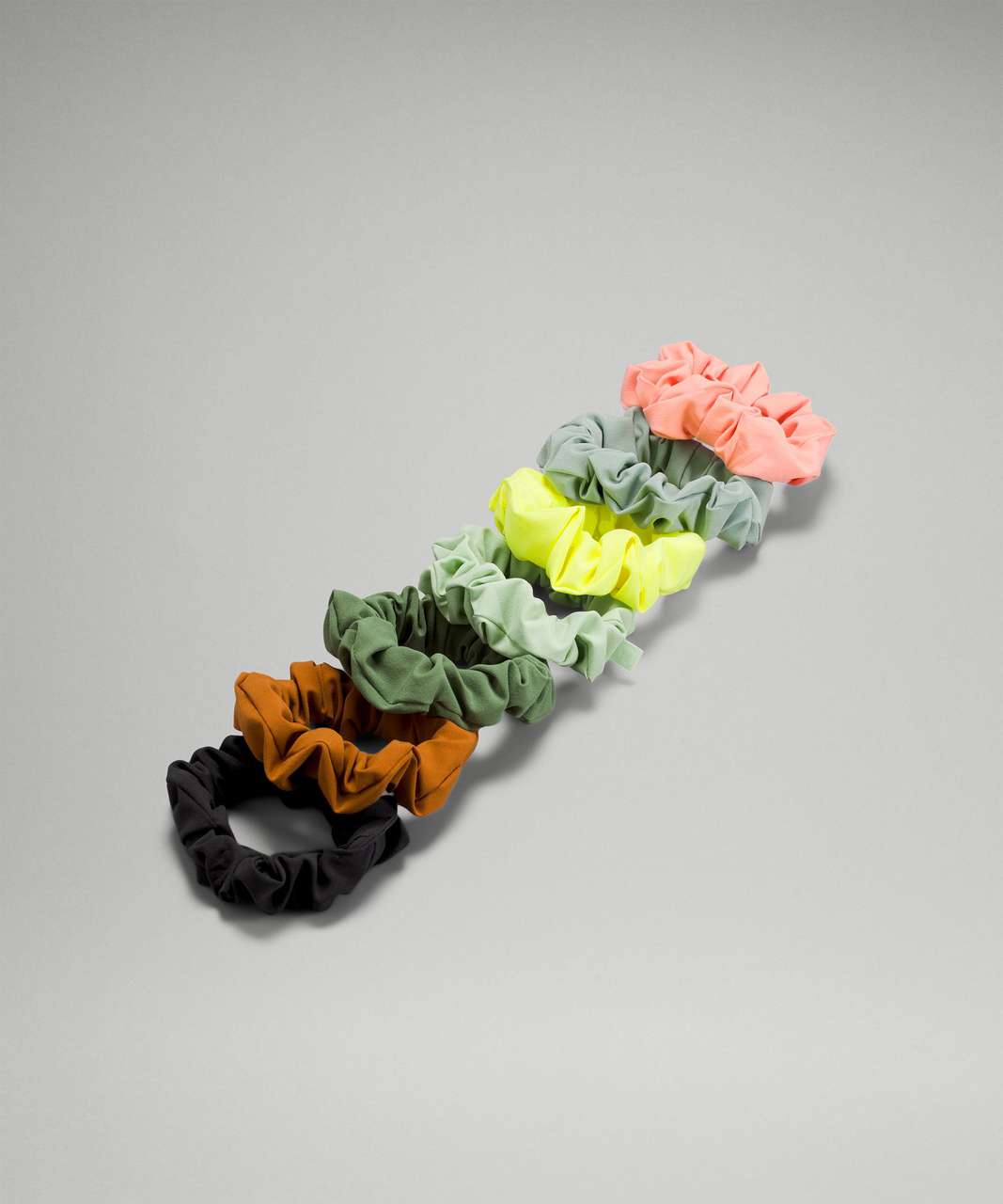 Lululemon Uplifting Scrunchie 7 Pack - Black / Butternut Brown / Cedar Green / Creamy Mint / Electric Lemon / Silver Blue / Dew Pink