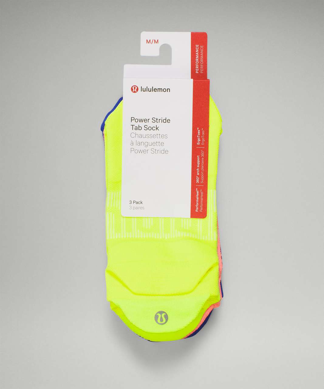 Lululemon Power Stride Tab Sock 3 Pack - Highlight Yellow / Sunset / Blazer Blue