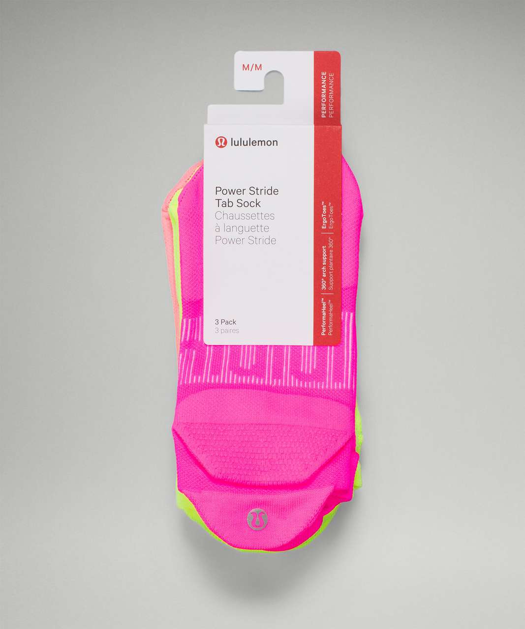 Lululemon Power Stride Tab Sock 3 Pack - Highlight Pink / Highlight Yellow / Sunset