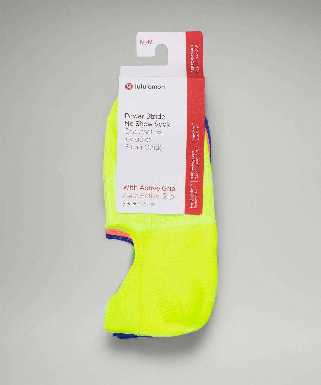 Lululemon Power Stride No-Show Sock with Active Grip 3 Pack - Highlight Yellow / Sunset / Blazer Blue