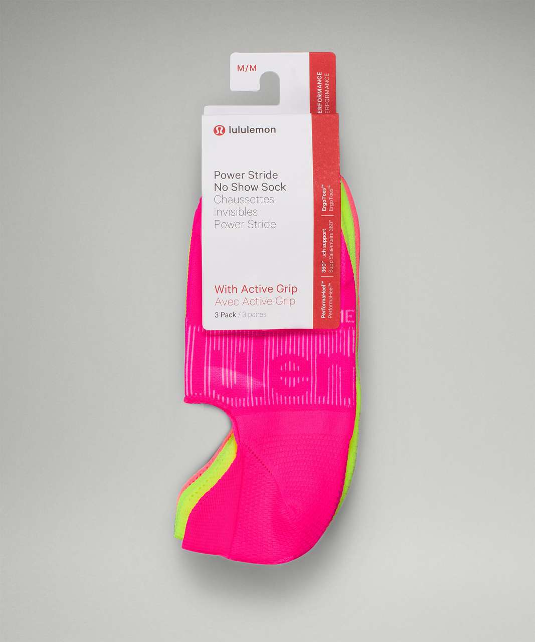 Lululemon Power Stride No-Show Sock with Active Grip 3 Pack - Highlight Pink / Highlight Yellow / Sunset