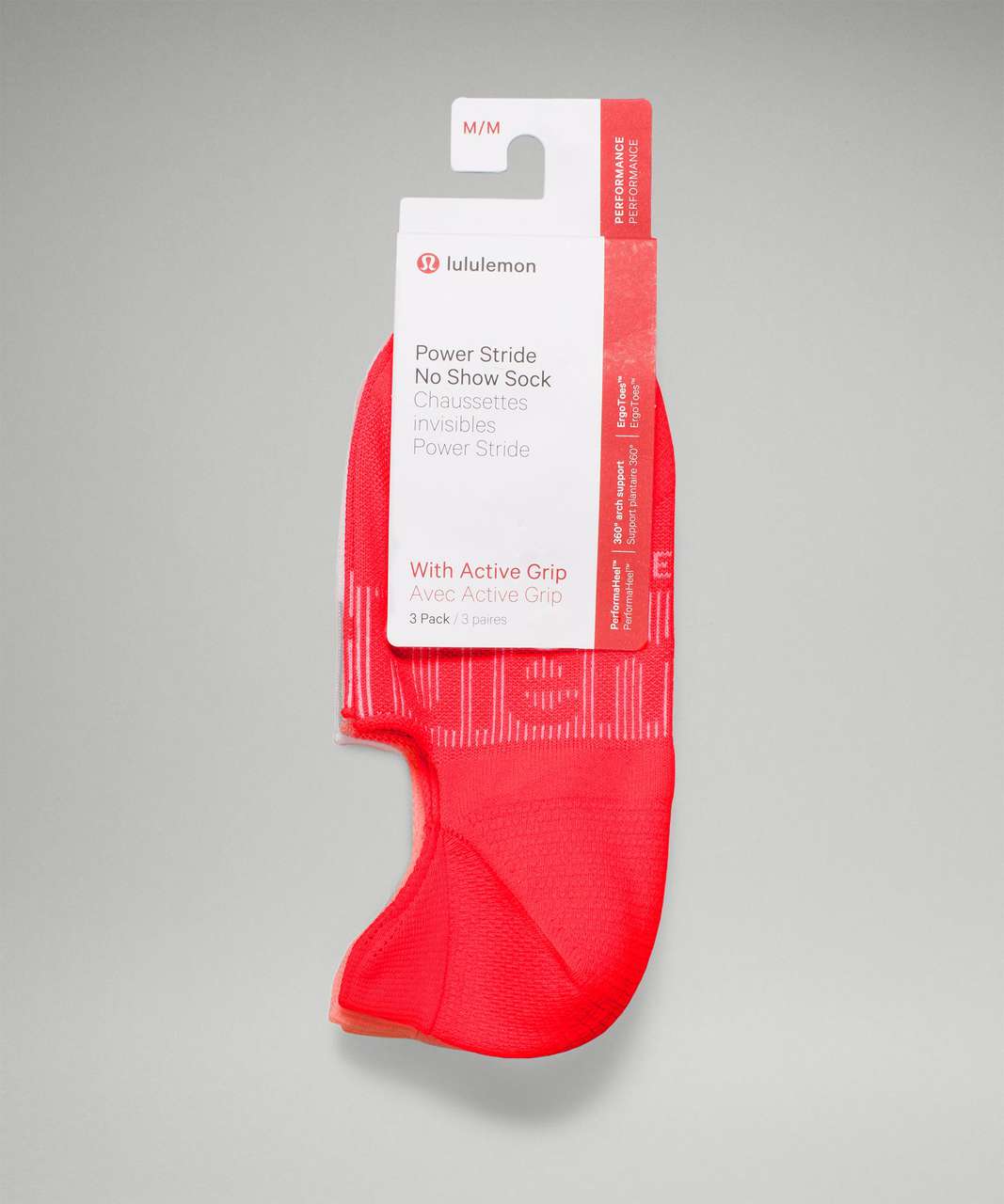 Lululemon Power Stride No-Show Sock with Active Grip 3 Pack - Flare / Dew Pink / White