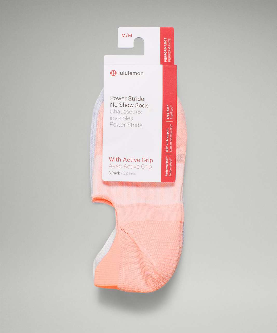 Lululemon Power Stride No-Show Sock with Active Grip 3 Pack - Dew Pink / Pastel Blue / White