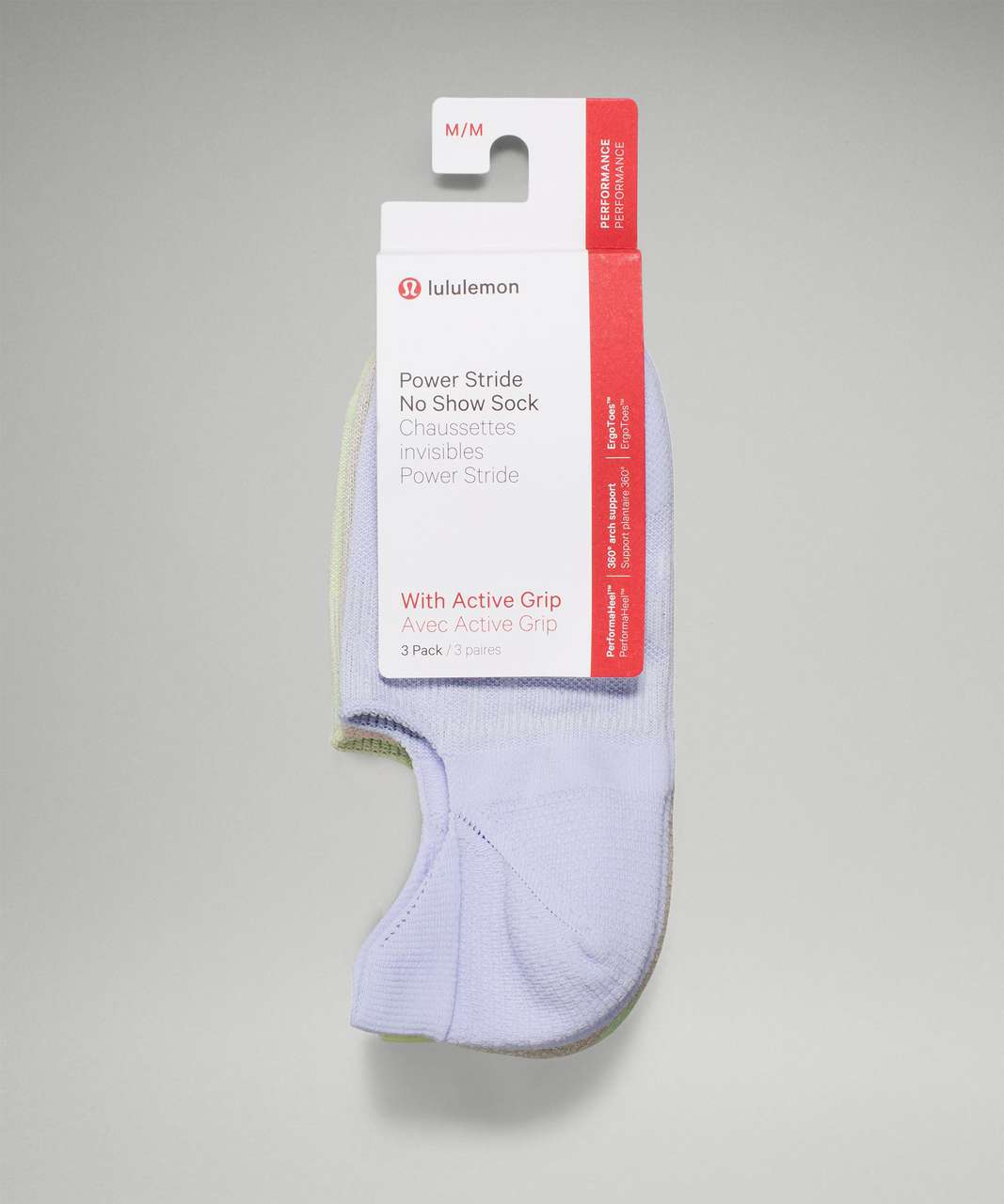 Lululemon Power Stride No-Show Sock with Active Grip 3 Pack - Pastel Blue / Raw Linen / Creamy Mint