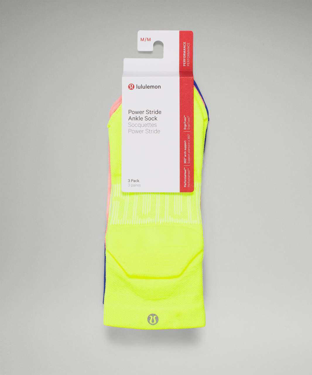 Lululemon Power Stride Ankle Sock 3 Pack - Highlight Yellow / Sunset / Blazer Blue