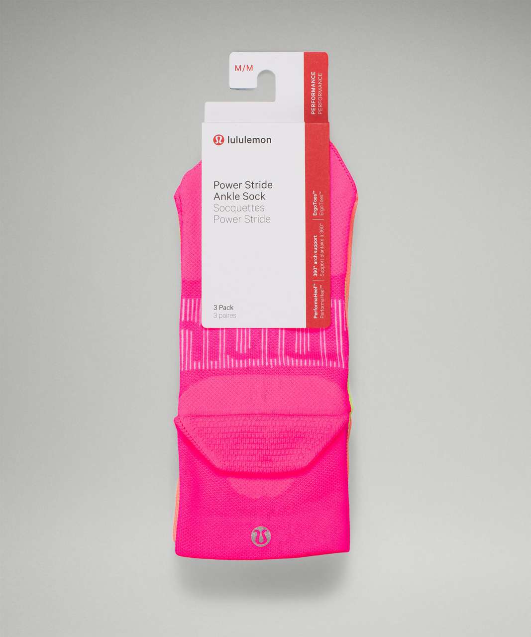 Lululemon Power Stride Ankle Sock 3 Pack - Highlight Pink / Highlight Yellow / Sunset