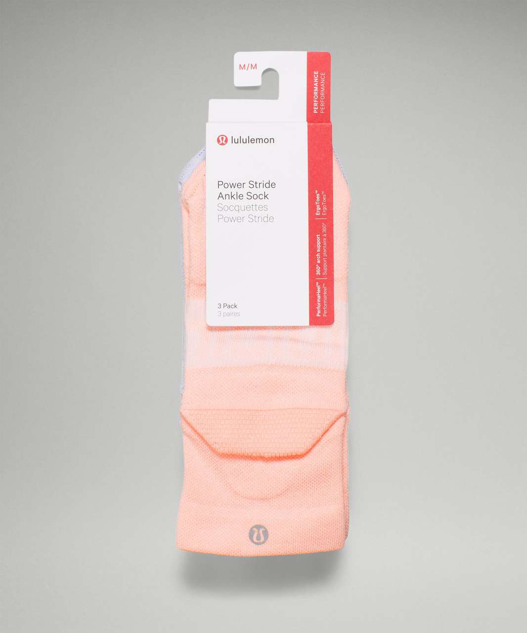 Lululemon Power Stride Ankle Sock 3 Pack - Dew Pink / Pastel Blue / White