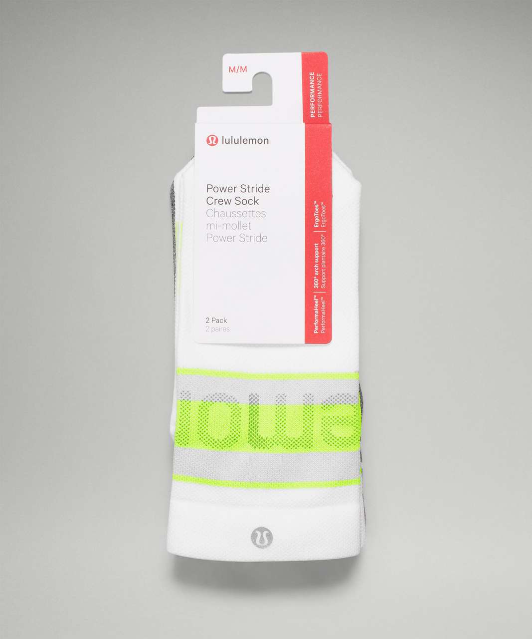 Lululemon Power Stride Crew Sock 2 Pack *Stripe - White / Highlight Yellow