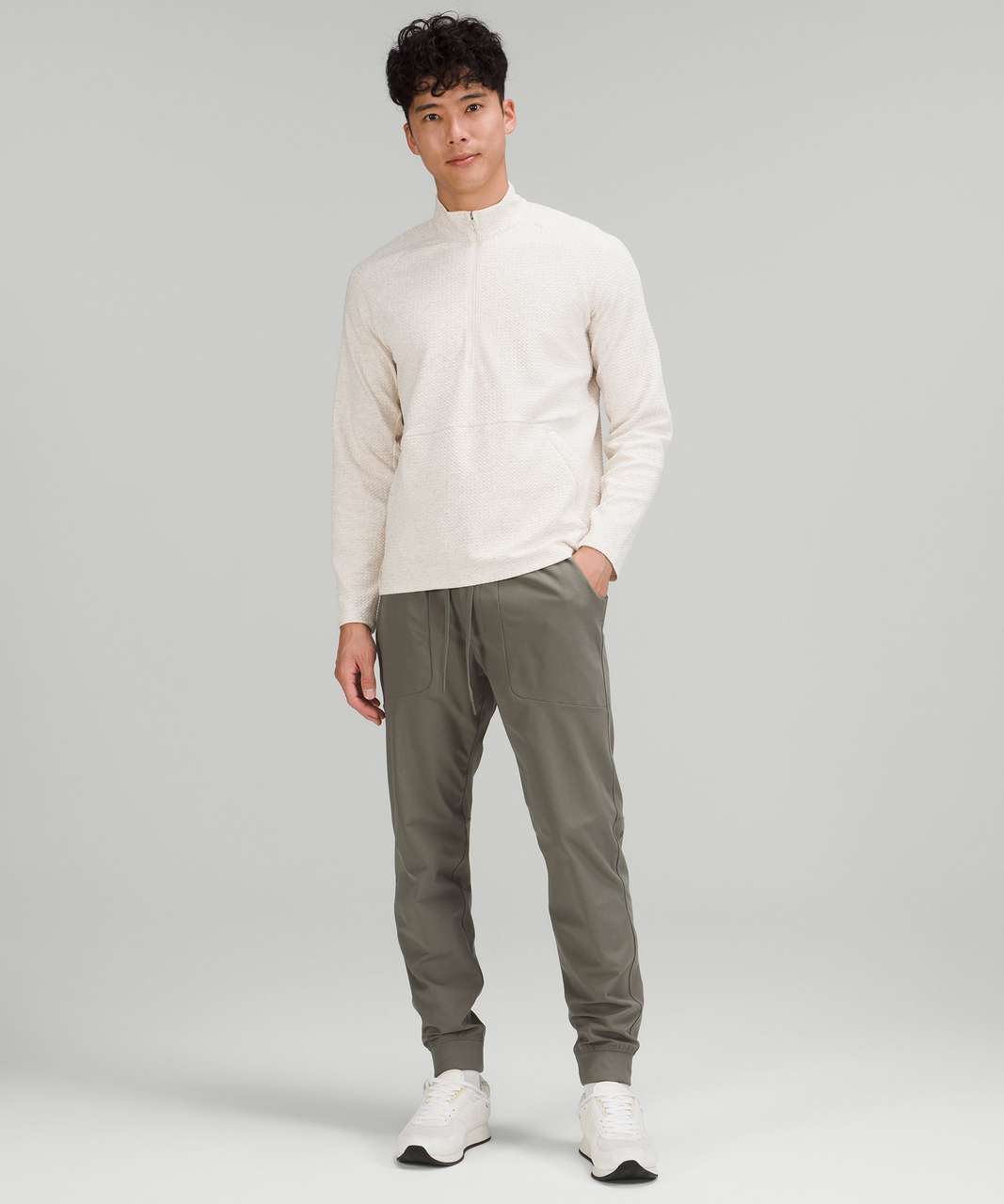 Lululemon At Ease Half-Zip - Heathered Light Ivory / White - lulu fanatics