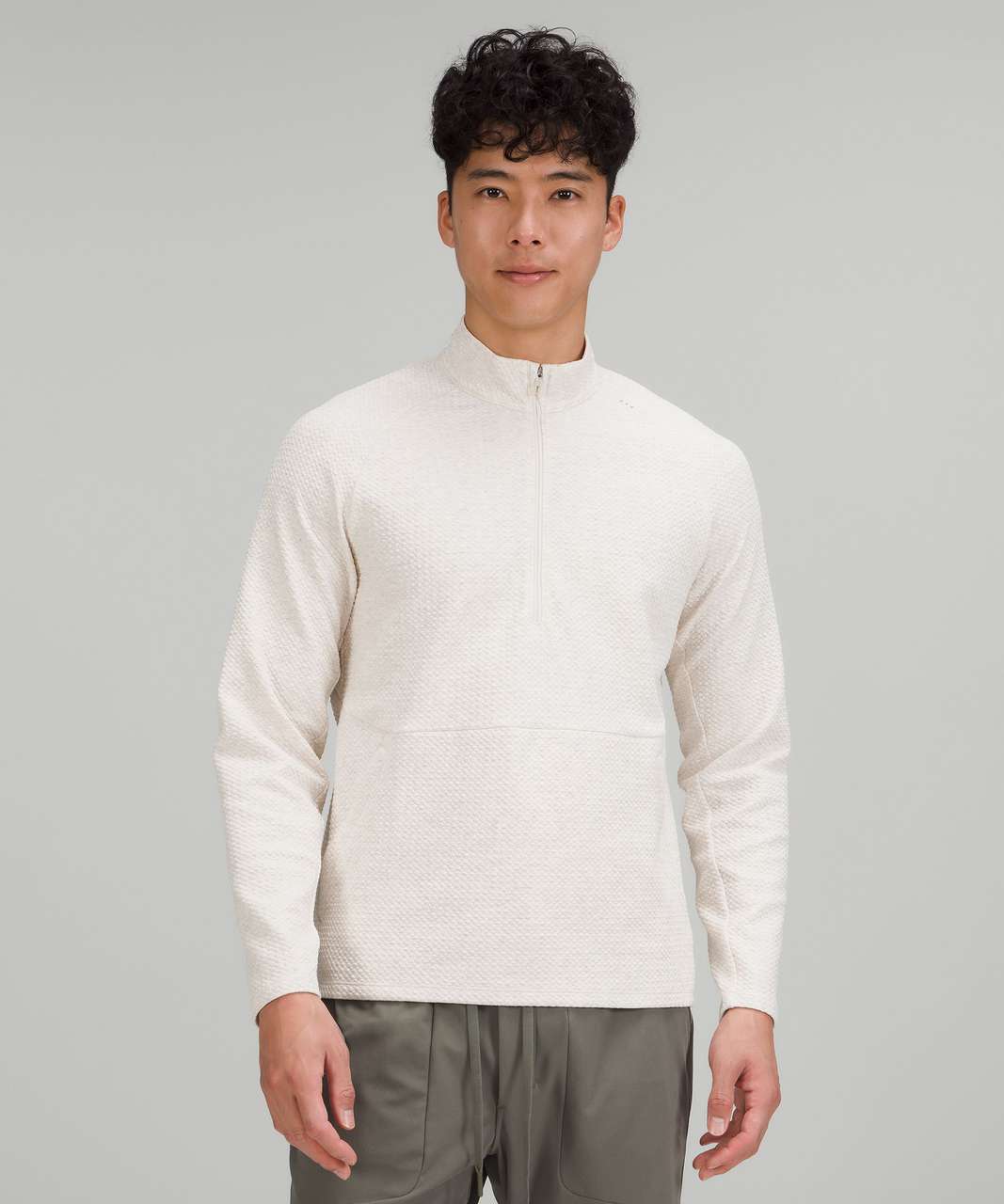 Lululemon At Ease Half-Zip - Heathered Light Ivory / White - lulu fanatics