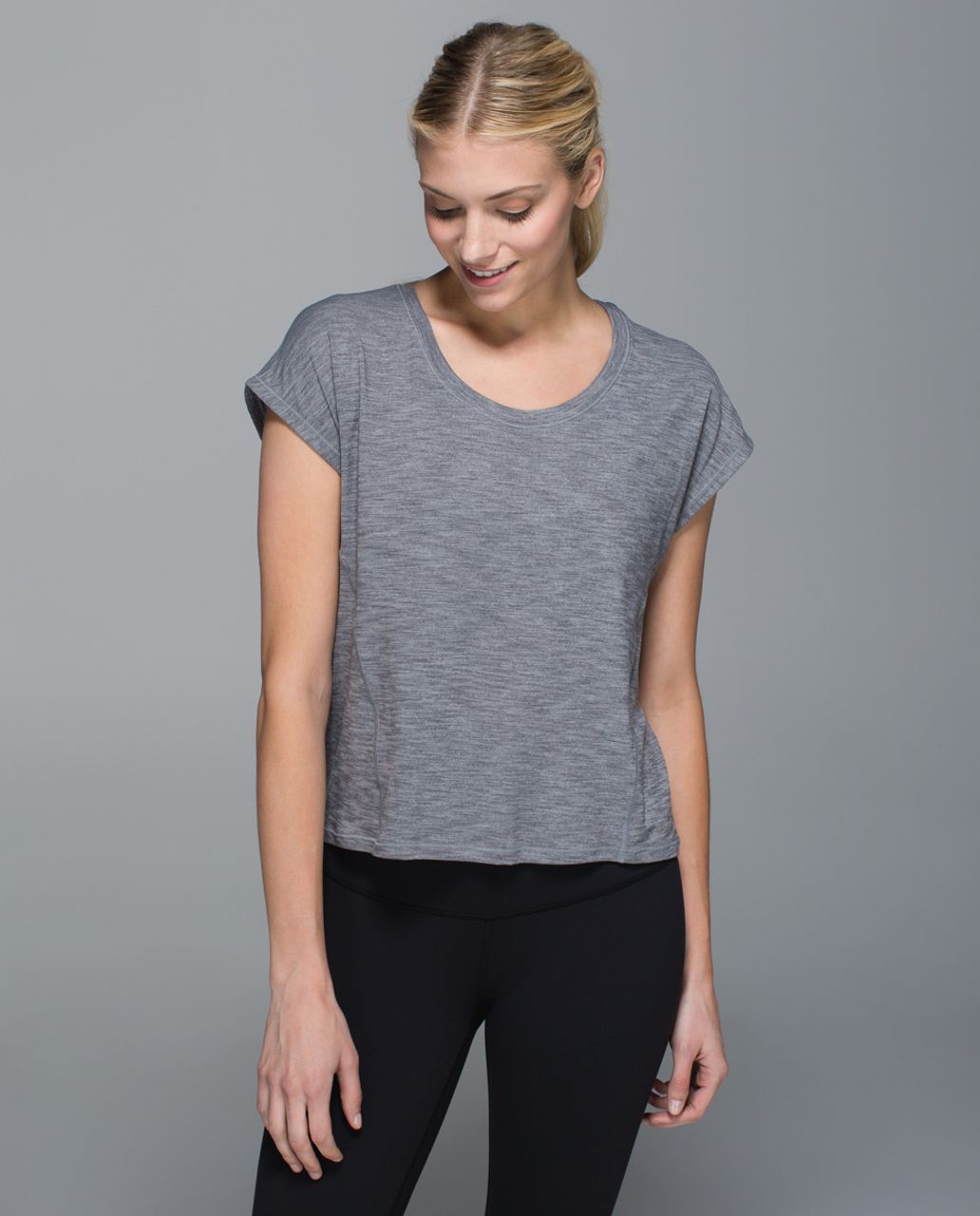 Lululemon Sweaty Or Not Crop Tee - Heathered Slate - lulu fanatics