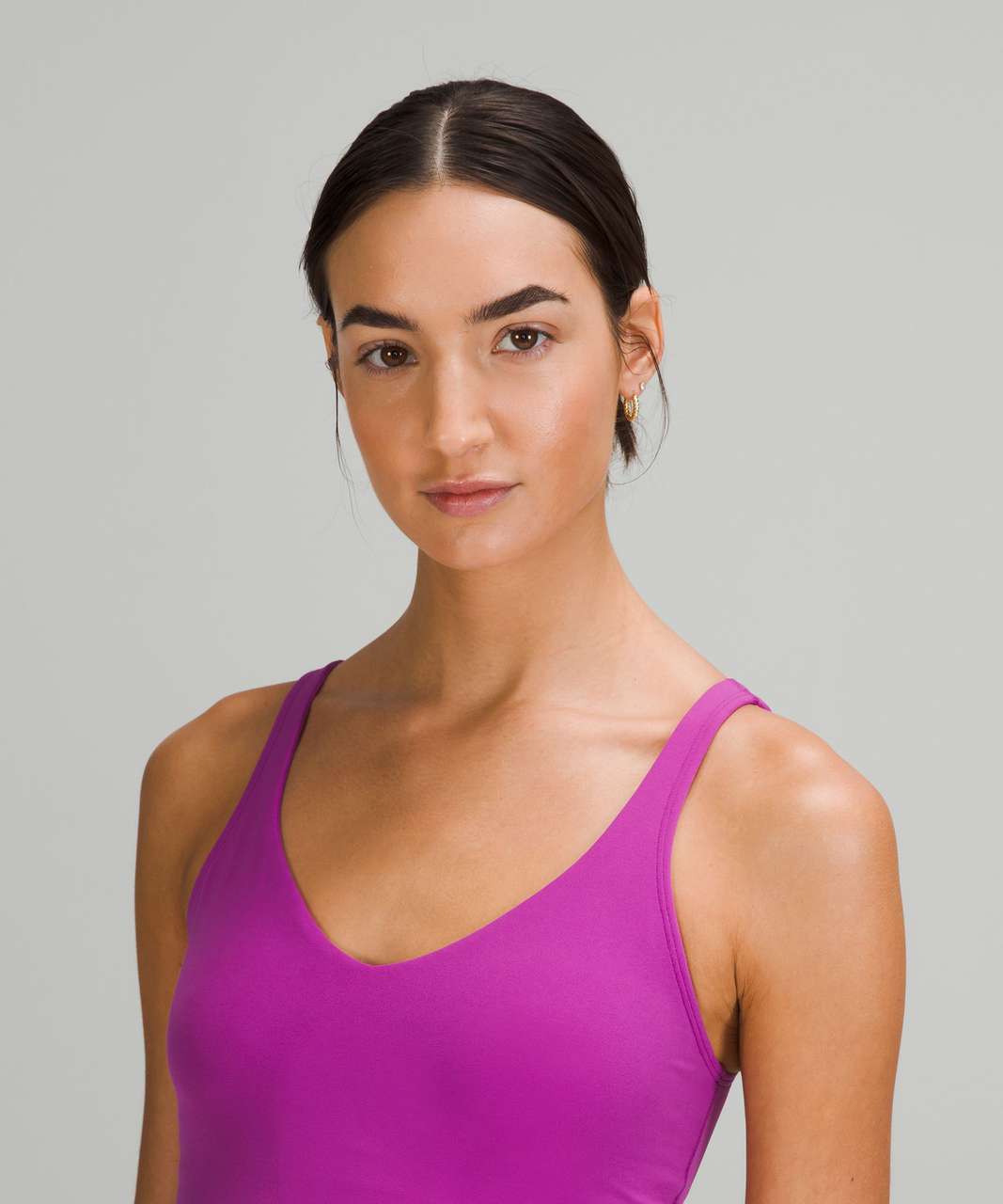 Pre-return Vivid Plum v. Pink Lychee v. Raspberry Cream Align waist-length  tanks. Return rationale in comments. 😅 : r/lululemon