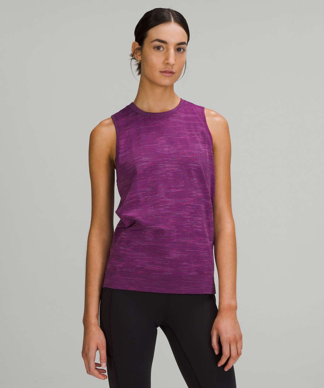 Lululemon Swiftly Relaxed Muscle Tank Top - Chroma Check Stripe Vivid Plum / Black / Vivid Plum Multi