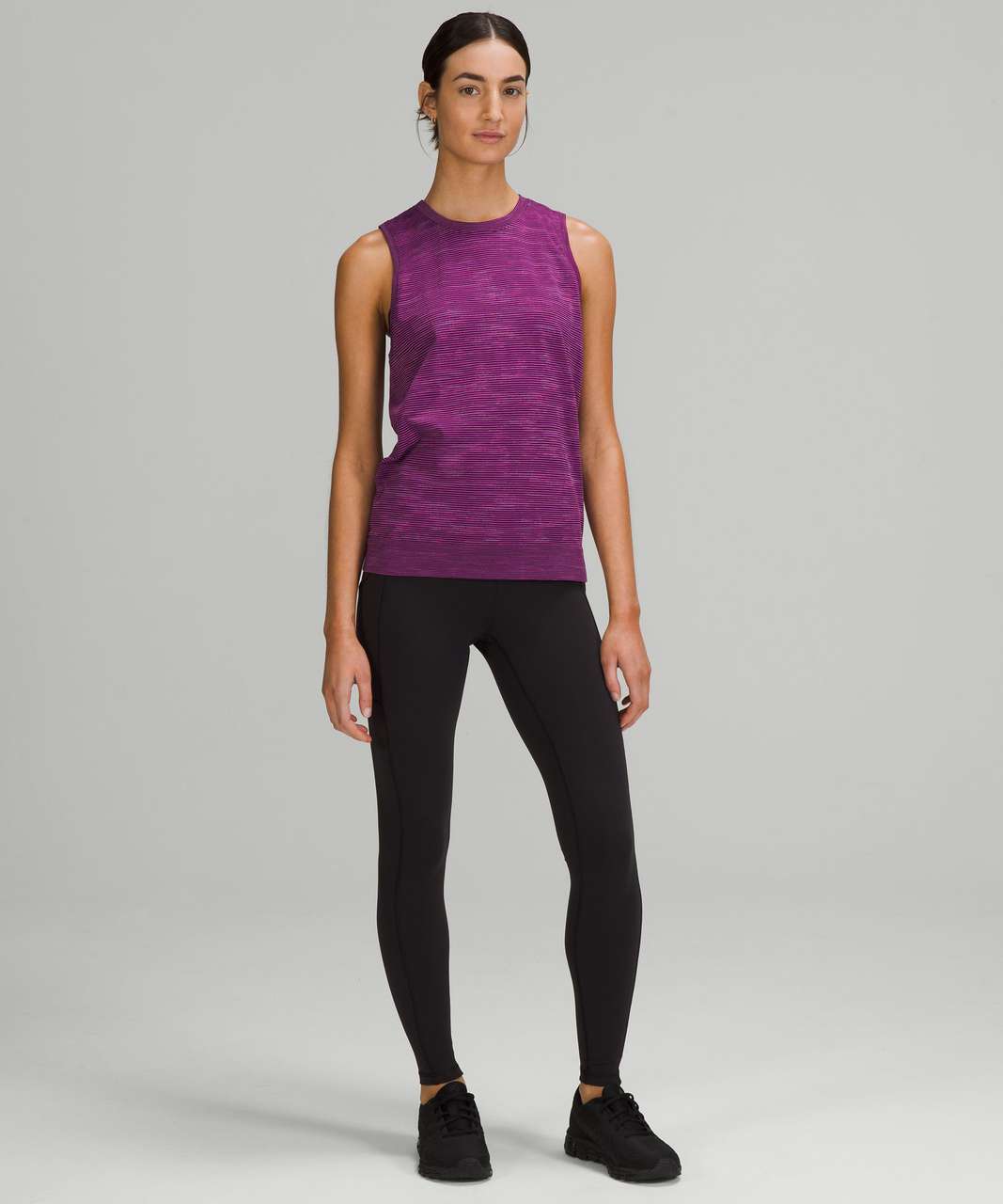 Lululemon Swiftly Relaxed Muscle Tank Top - Chroma Check Stripe Vivid Plum / Black / Vivid Plum Multi