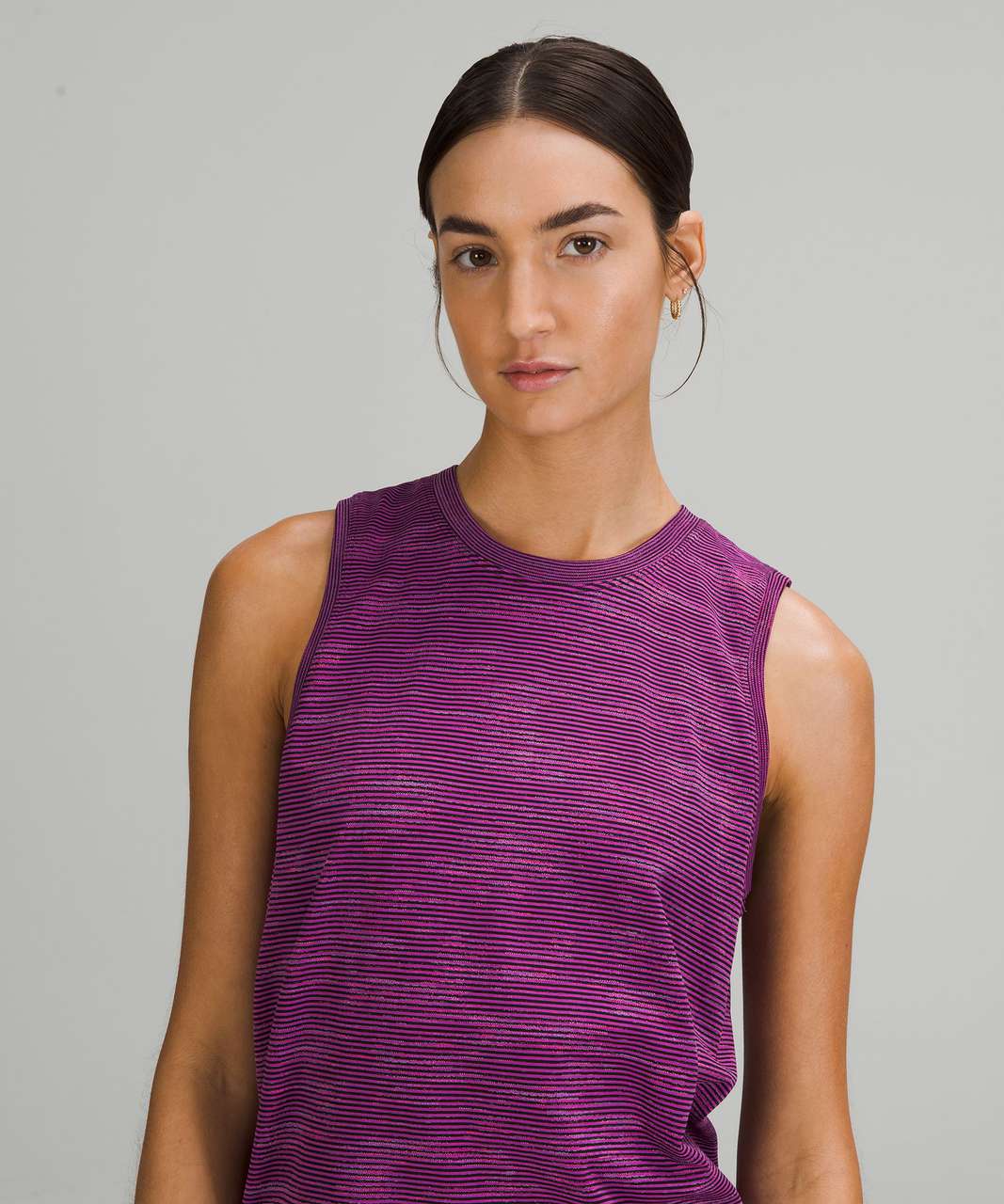 Lululemon Swiftly Relaxed Muscle Tank Top - Chroma Check Stripe Vivid Plum / Black / Vivid Plum Multi