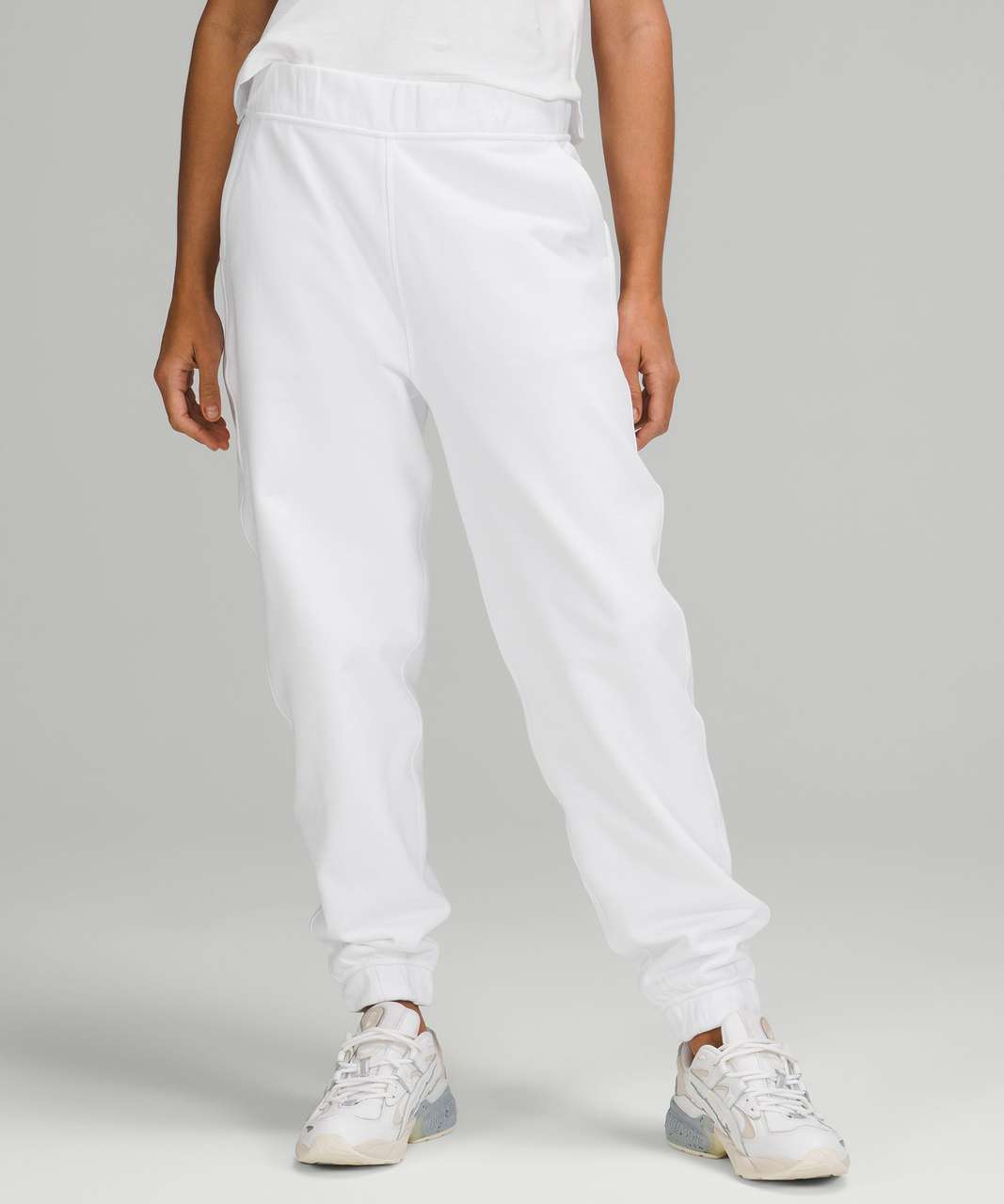 Women White Solid Relaxed Fit High Rise Organic Cotton Joggers – Fitkin