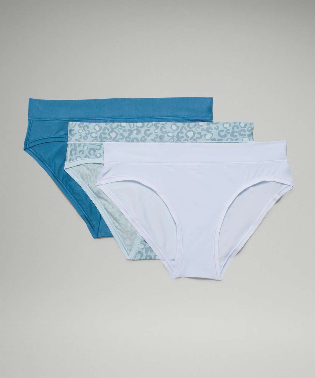 Lululemon UnderEase Mid-Rise Bikini Underwear 3 Pack - Pastel Blue / Soft Denim / Intertwined Print Cirrus Blue Multi
