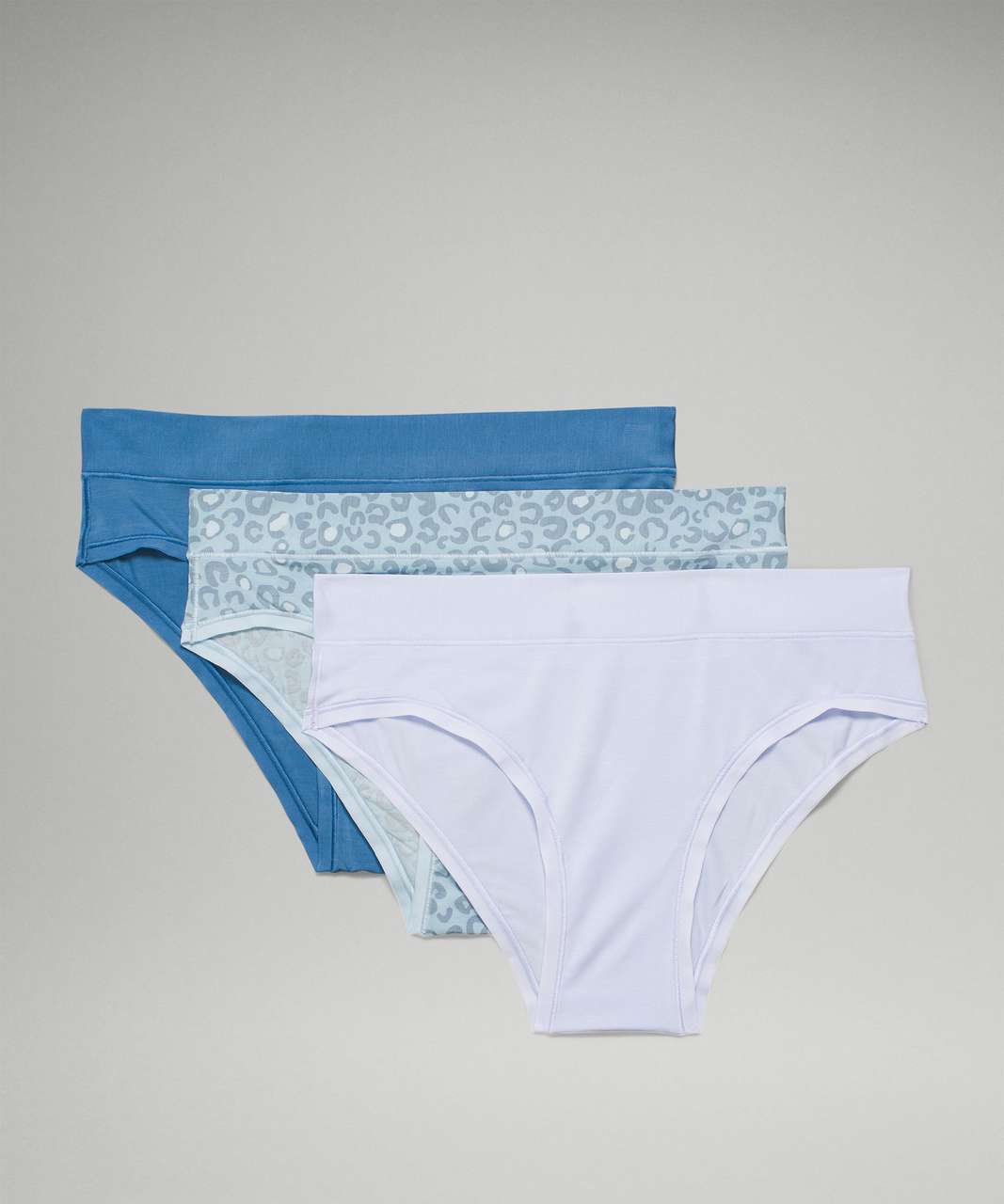 Lululemon UnderEase Mid-Rise Cheeky Bikini Underwear 3 Pack - Pastel Blue / Soft Denim / Intertwined Print Cirrus Blue Multi