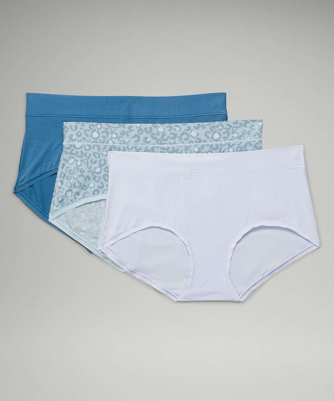 Lululemon UnderEase Mid-Rise Boyshort Underwear 3 Pack - Pastel Blue / Soft Denim / Intertwined Print Cirrus Blue Multi