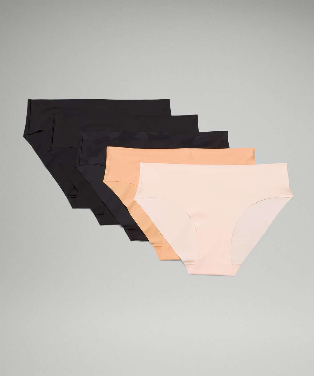 Lululemon InvisiWear Mid-Rise Bikini Underwear 5 Pack - Black / Black / Butter Pink / Warm Apricot / Heritage 365 Camo Mini Deep Coal Multi