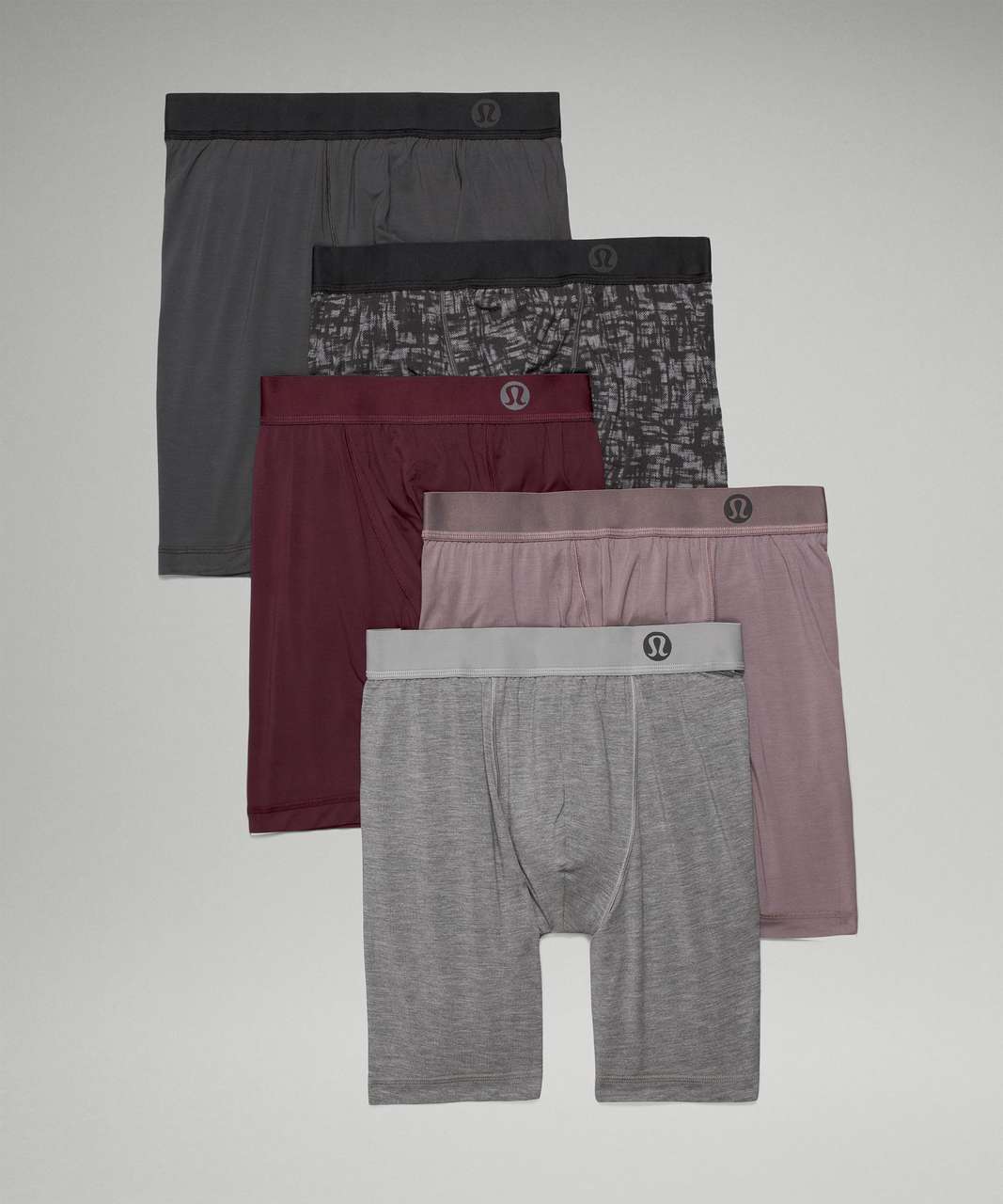 Lululemon Always In Motion Long Boxer 7" 5 Pack - Lunar Rock / Heathered Core Medium Grey / Drop Stitch Asphalt Grey Black / Graphite Grey / Cassis