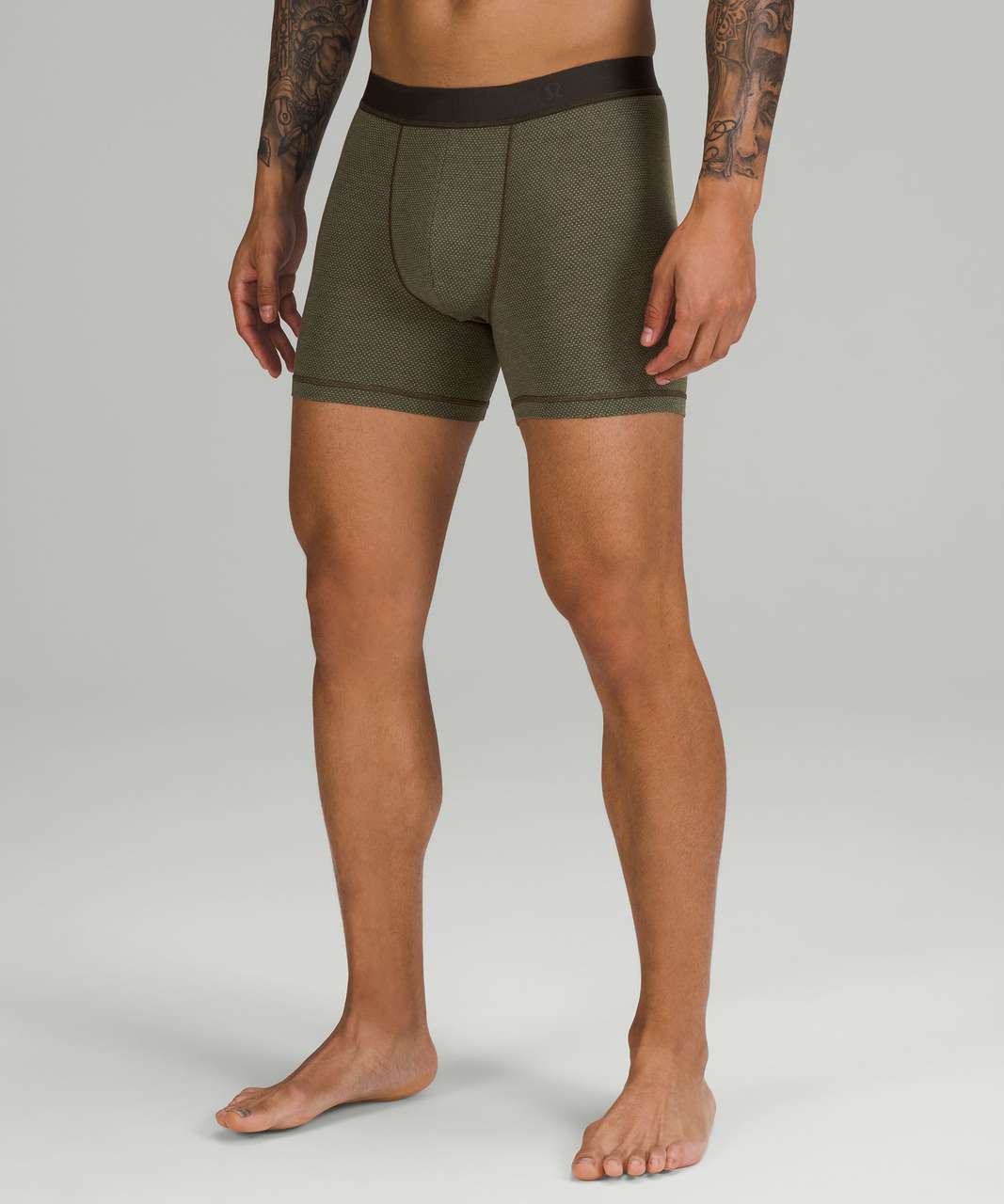 Lululemon Always In Motion Mesh Boxer 5" - Heathered Dark Olive