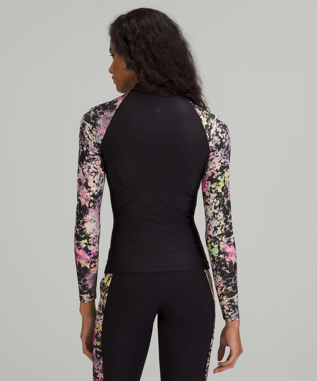 Lululemon Waterside UV Protection Long-Sleeve Rash Guard - Black / Stencil Blossom Pink Multi