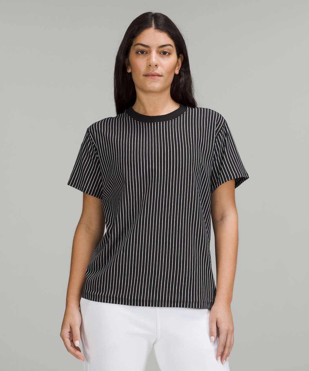 Lululemon All Yours Cotton T-Shirt - Vertical Parallel Stripe Black White