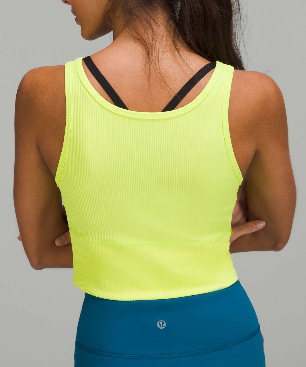 Lululemon Power Pivot Tank Ribbed Cropped size 8 HIYE Yellow Neon  Reversible $58