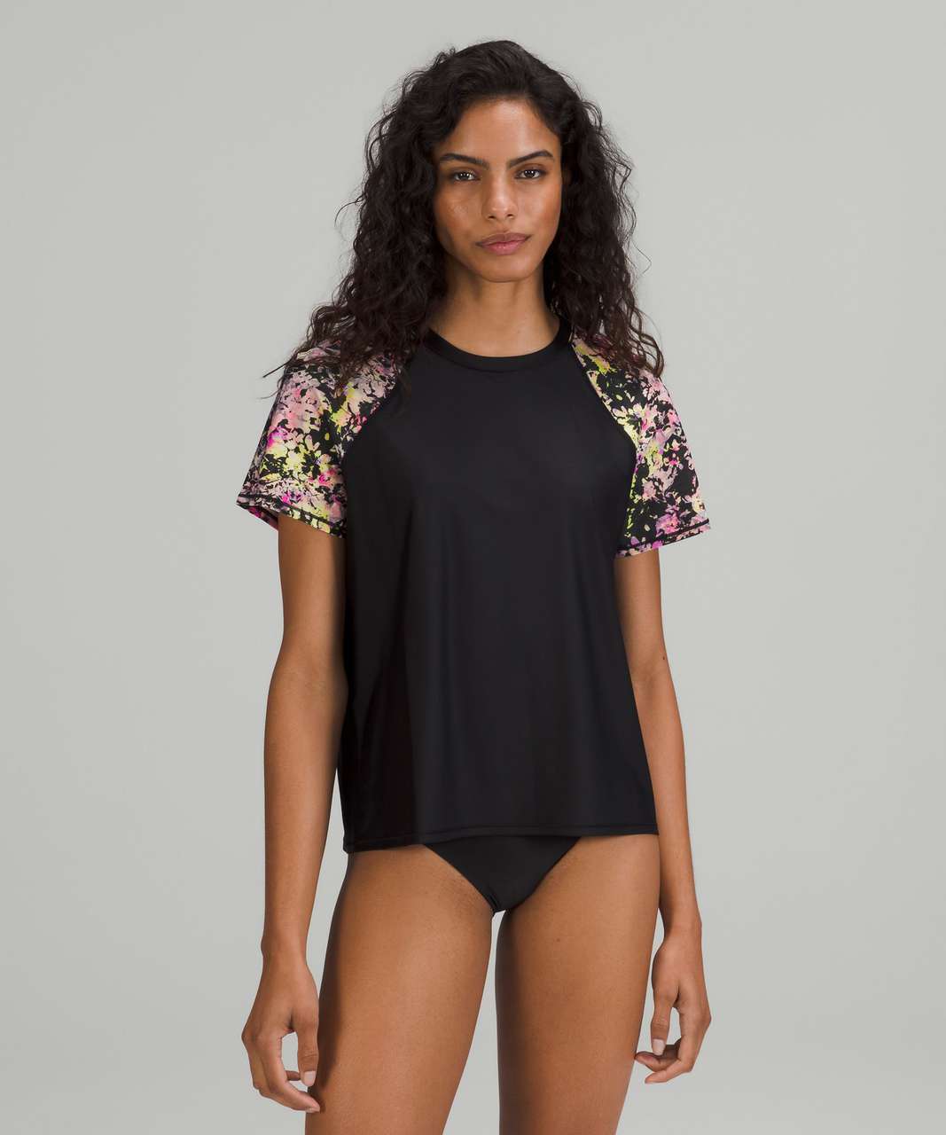 Lululemon Waterside Relaxed UV Protection Short Sleeve - Black / Stencil Blossom Pink Multi