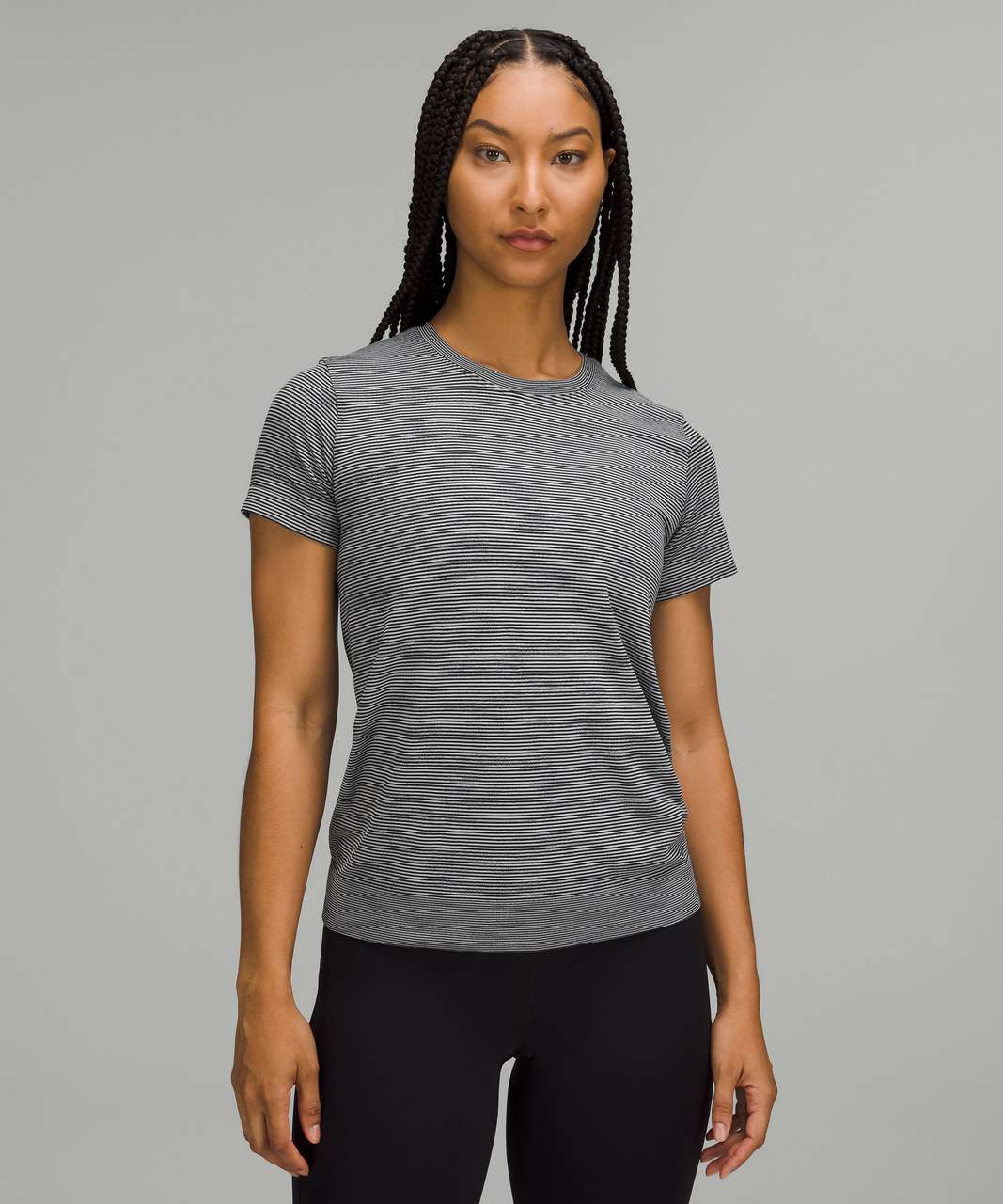 Lululemon Swiftly Relaxed Short Sleeve T-Shirt - Chroma Check Stripe Alpine White / Black / Grey Multi