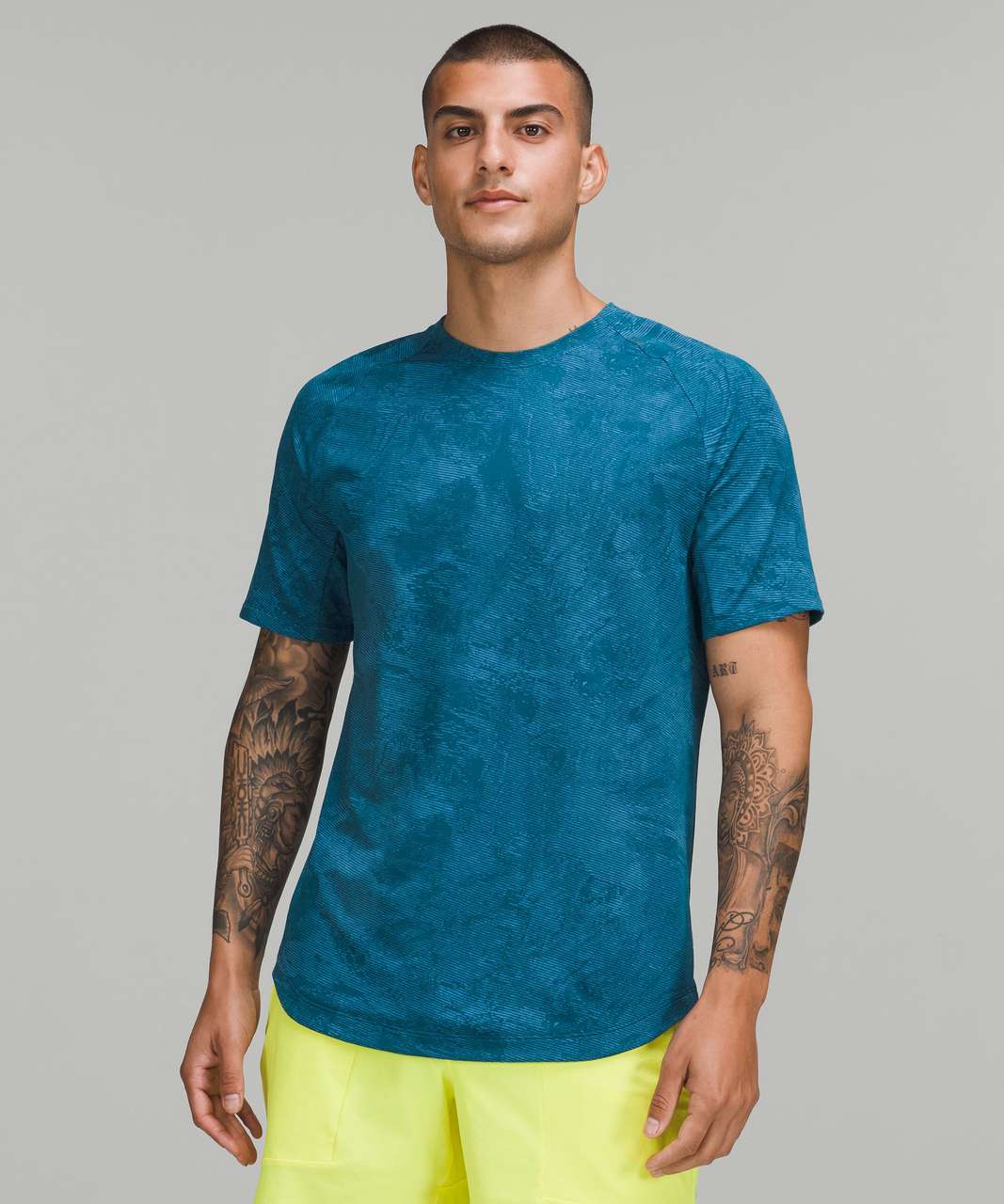Lululemon Drysense Training Short Sleeve Shirt - Marble Map Jacquard Blue Borealis Soft Denim