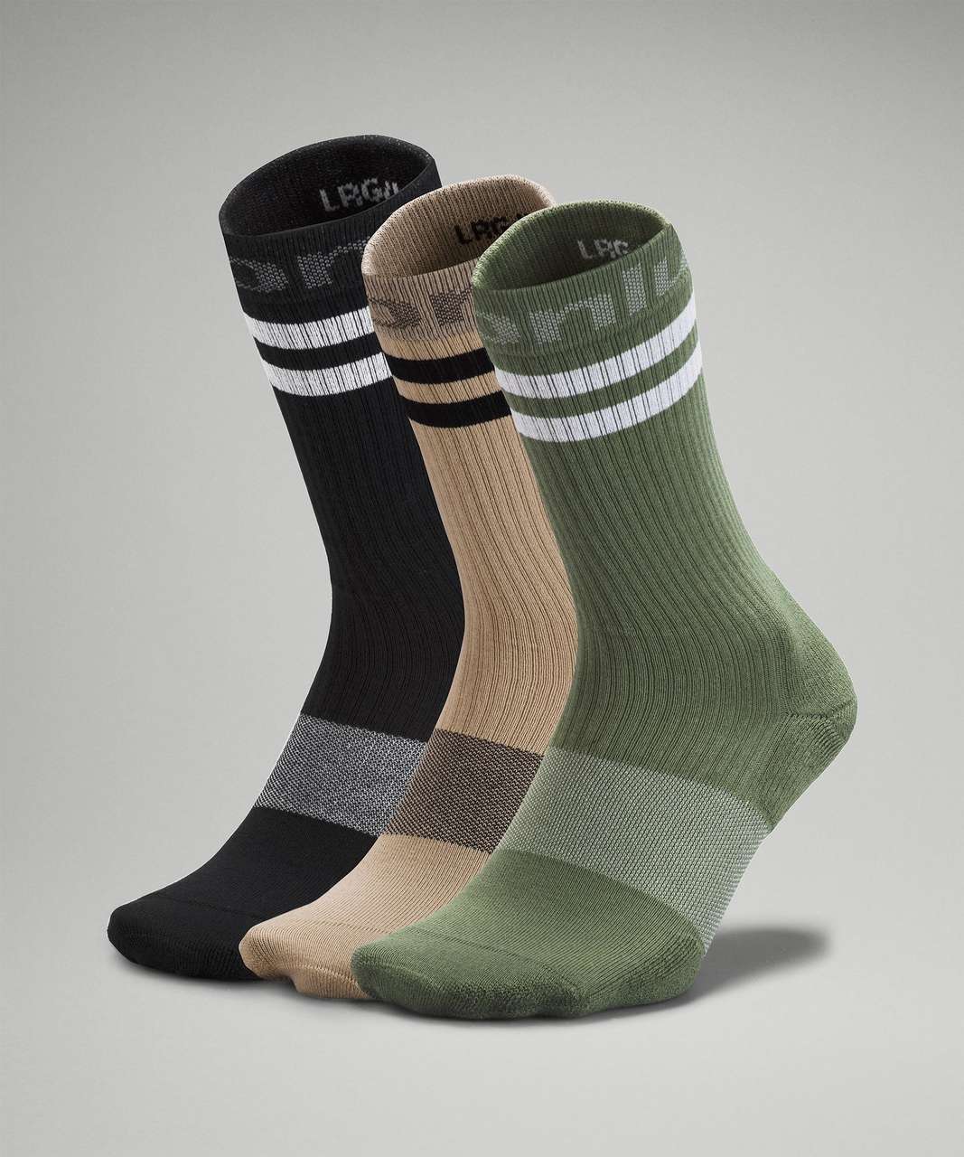 Lululemon Daily Stride Crew Sock 3 Pack *Stripe - Green Twill / Trench / Black