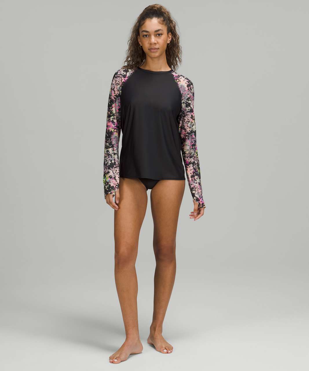 Lululemon Waterside Relaxed UV Protection Long Sleeve - Black / Stencil Blossom Pink Multi