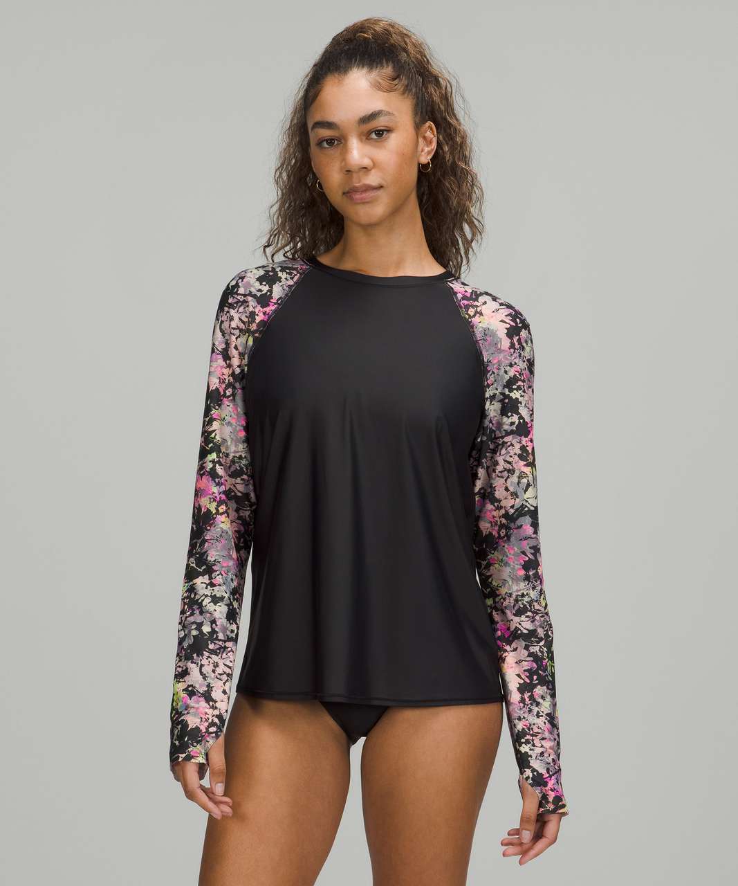 Lululemon Waterside Relaxed UV Protection Long Sleeve - Black / Stencil Blossom Pink Multi