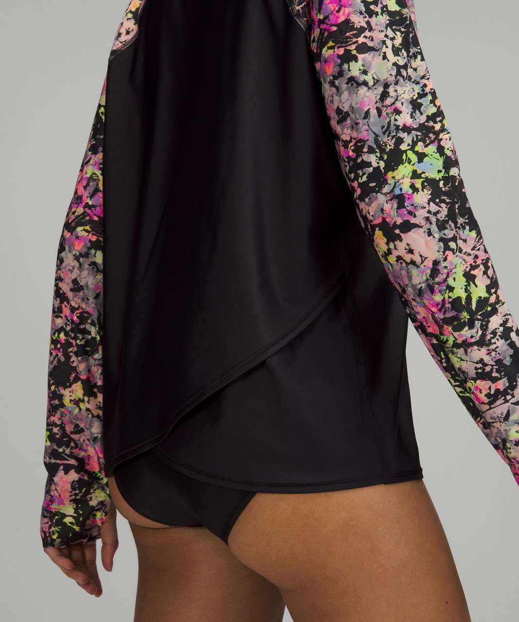 Lululemon Waterside Relaxed UV Protection Long Sleeve - Black / Stencil Blossom Pink Multi