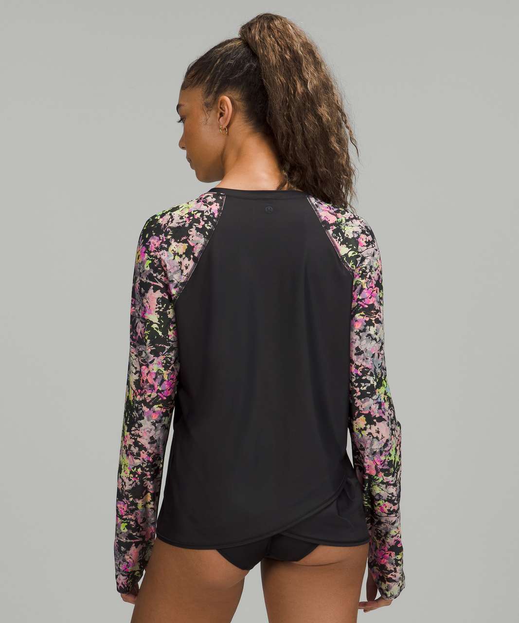 Lululemon Waterside Relaxed UV Protection Long Sleeve - Black / Stencil Blossom Pink Multi