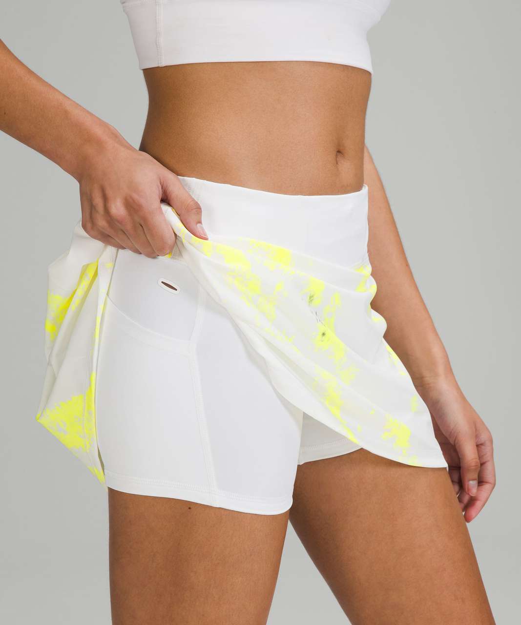 Lululemon Pace Rival Mid-Rise Skirt *Long - Cross Court Wash Electric Lemon Multi / White