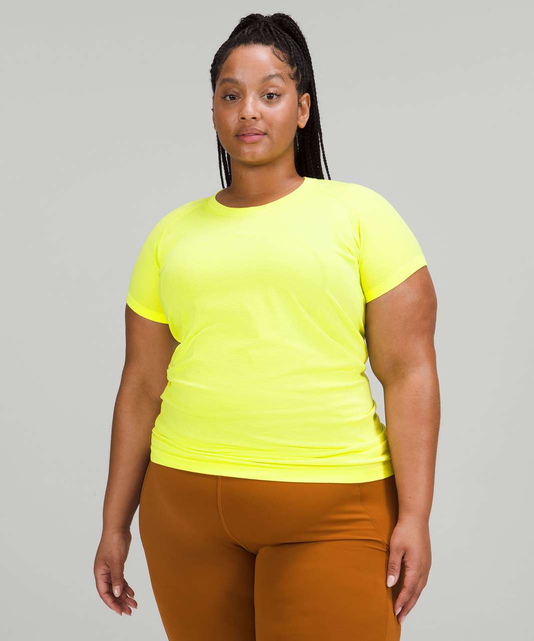 Nulu and Mesh High-Rise Yoga Short 3.5, Lemon Sorbet