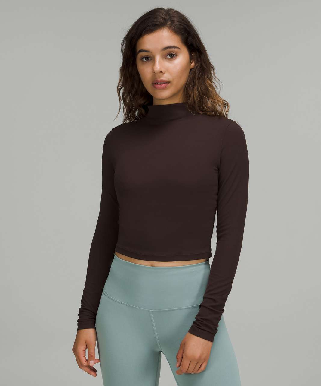 Lululemon All Aligned Mock-Neck Long-Sleeve Shirt - Espresso - lulu fanatics